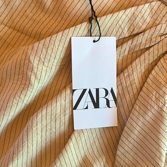 Zara NWT Cream Pinstripe Wrap Mini Skirt Tie Front - Picture 4 of 5